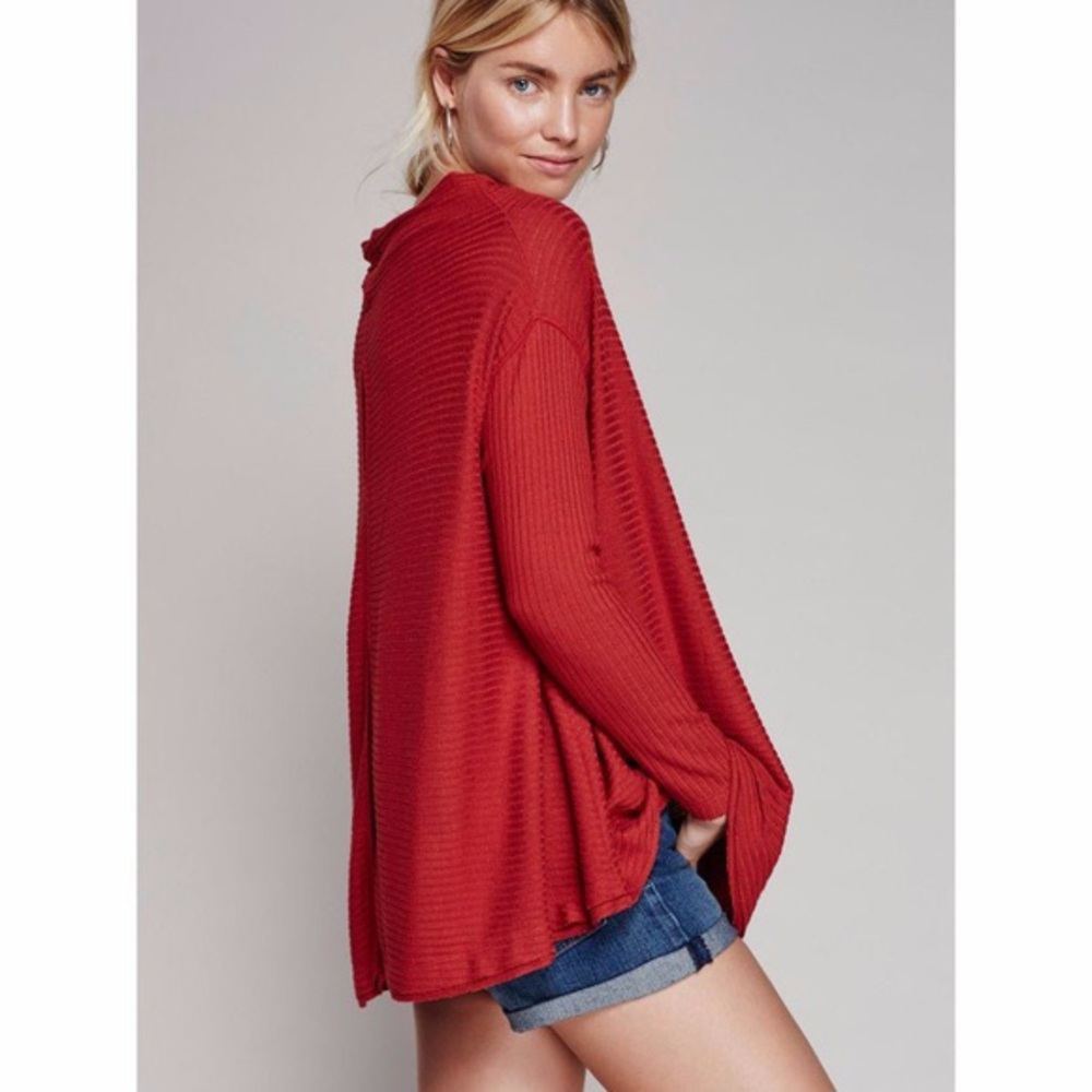 Free People Lover Rust Ribbed Split Back Pullover - image 1
